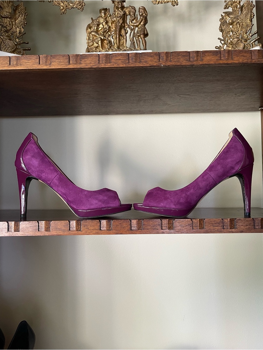 Cole Haan NikeAir Purple Suede Peep Toe Platform Pumps Heels Size 8B - Picture 9 of 11